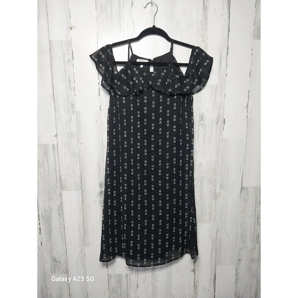 MAURICES Cold Shoulder Sheer Overlay Lined Dress XS Black Floral Buds Midi Flowy